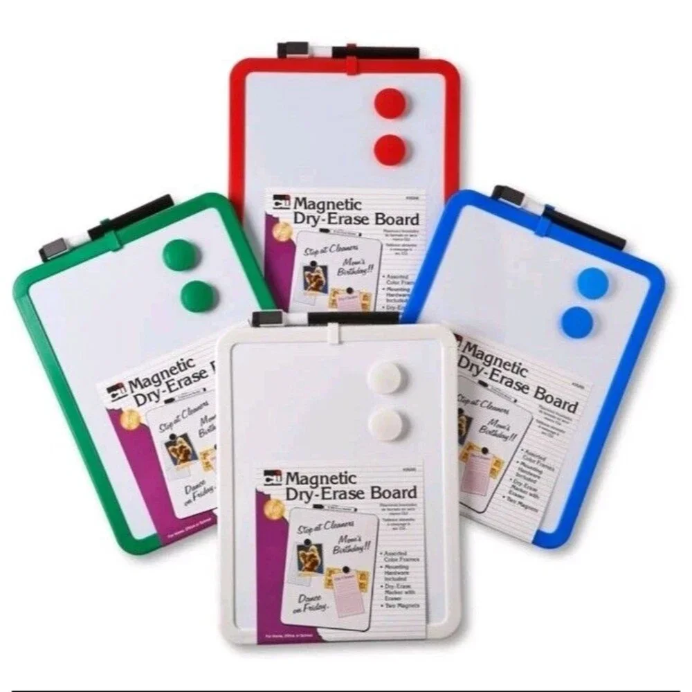 4 Charles Leonard Framed Magnetic Dry Erase Board with Marker & Magnets, Assort